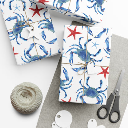 Summer Patriotic Blue Crabs Wrapping Paper