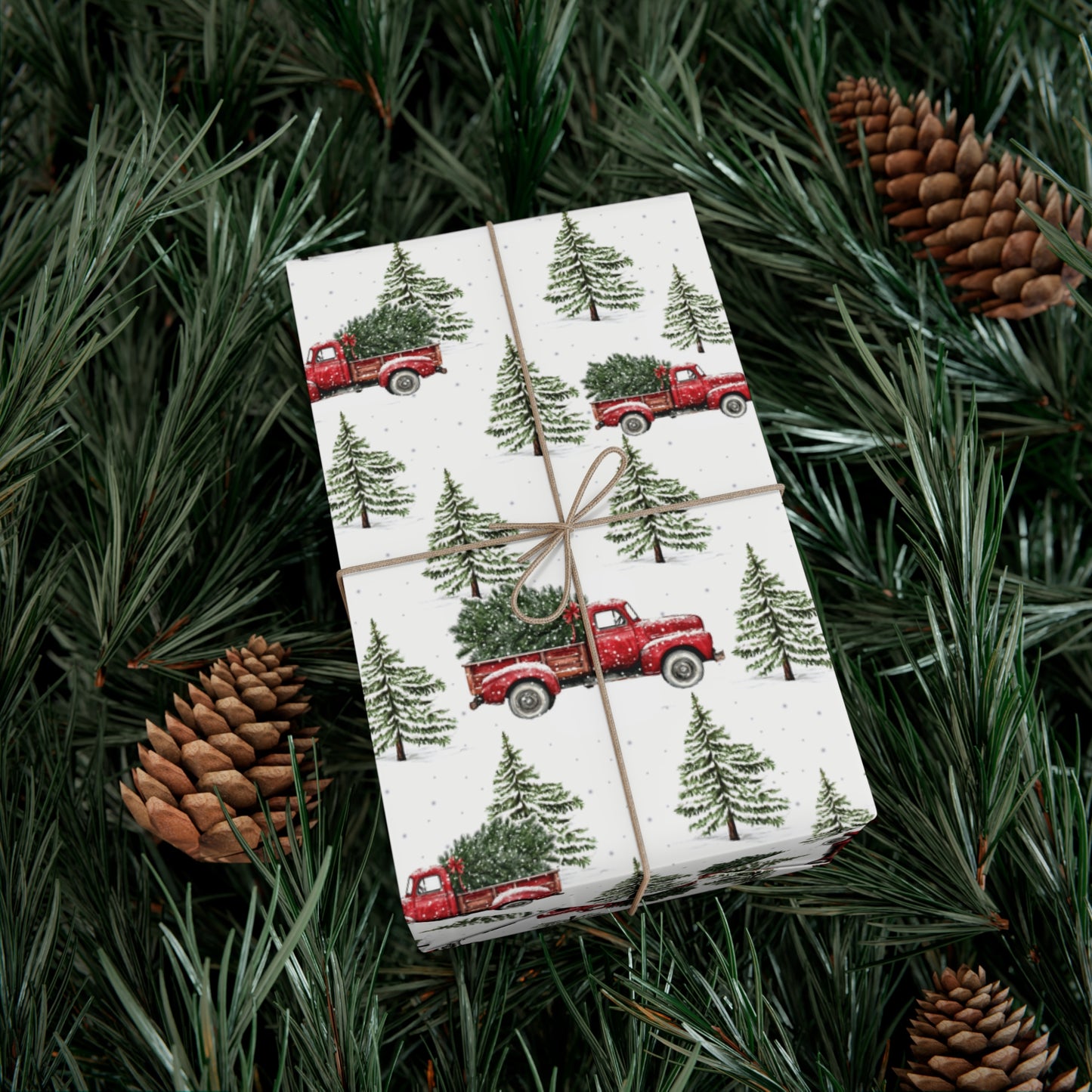 Classic Vintage Red Truck Christmas Wrapping Paper, Classic Christmas Gift Wrap Roll, Holiday Gift Wrap, Christmas Paper, Gift Wrap