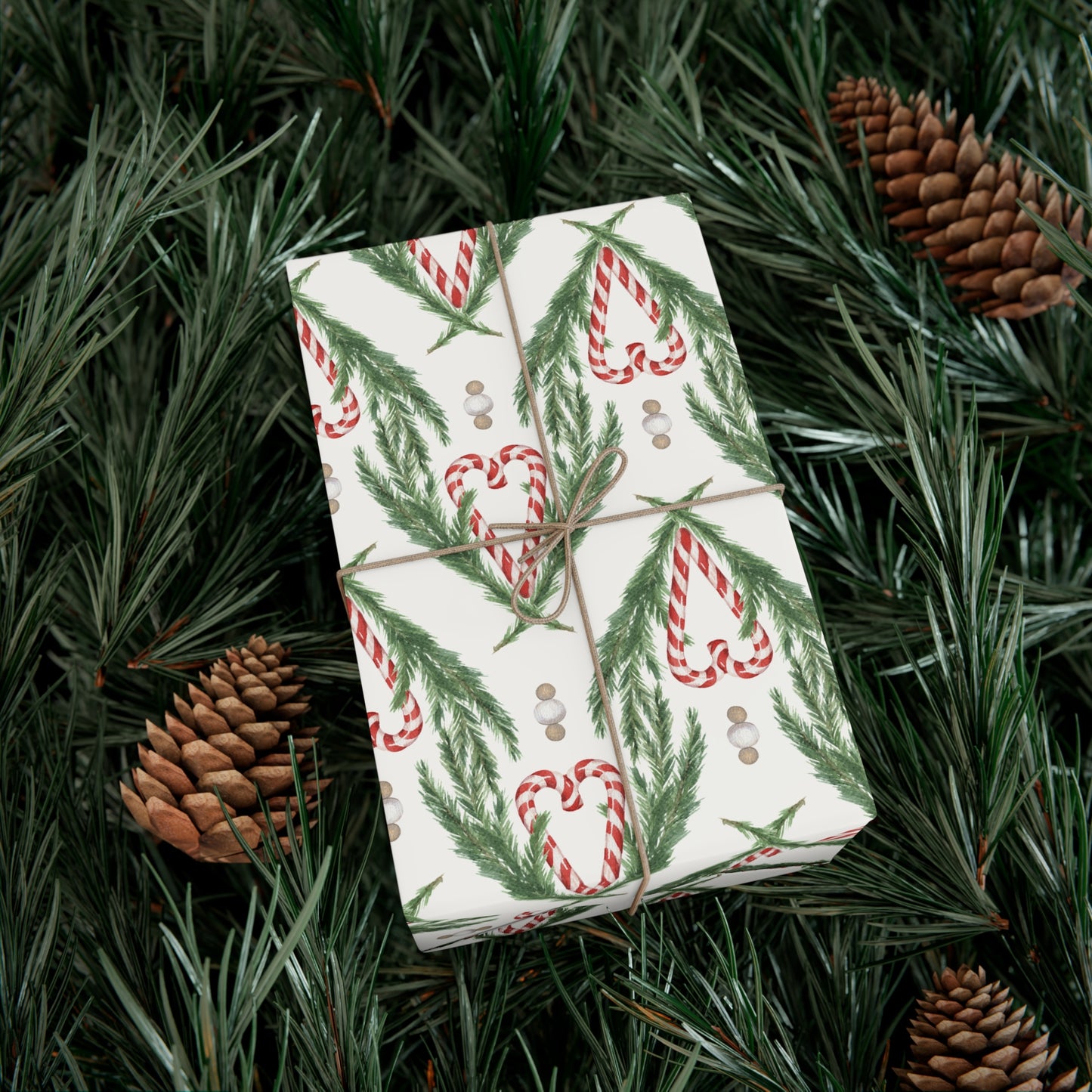 Watercolor Hand Drawn Candy Cane Christmas Wrapping Paper