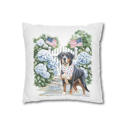 Patriotic Summer Greater Swiss Mountain Dog Pillow Cover, Hand Drawn, Double-Sided Graphics, Swissy, GSMD