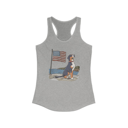 2025 New Summer Swissy Women's Racerback Tank Top, Greater Swiss Mountain Dog Patriotic Flag Shirt, Cartoon Swissy Character