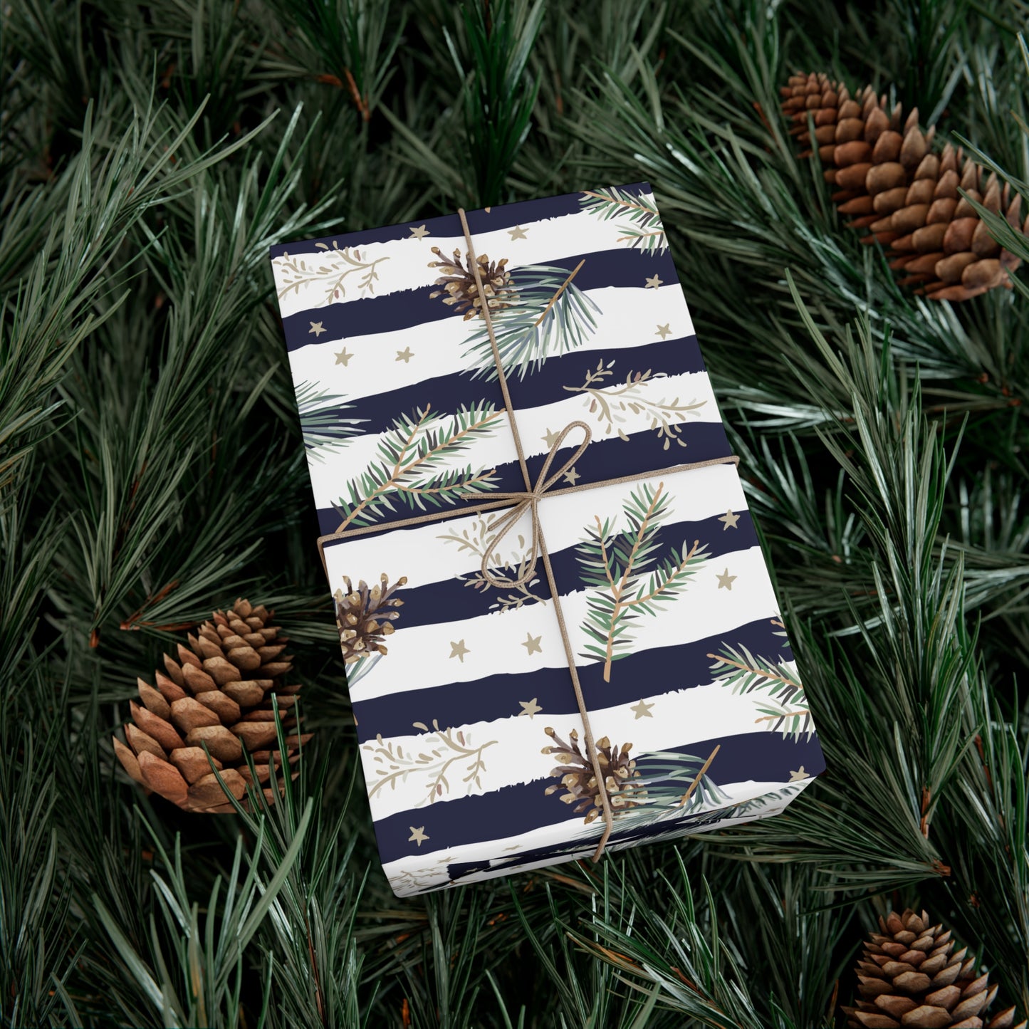 Navy Striped Nautical Christmas Wrapping Paper