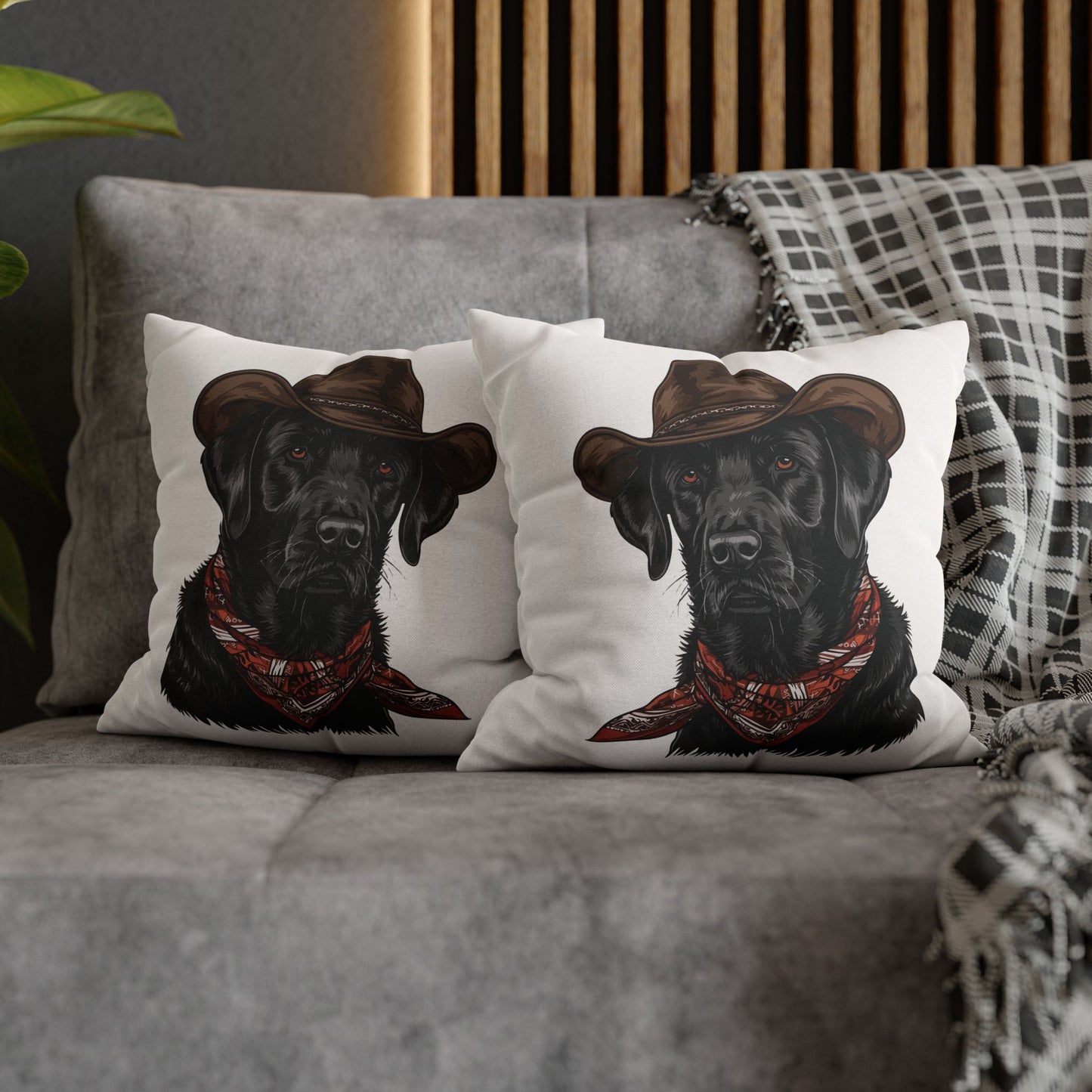 Black Lab, Labrador Retriever, Western Cowboy, Double Sided Pillow Cover