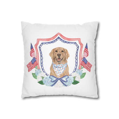 Summer Golden Retriever Pillow Cover, Double Sided, Hand drawn, Watercolor Golden Retriever Patriotic Pillow Cover