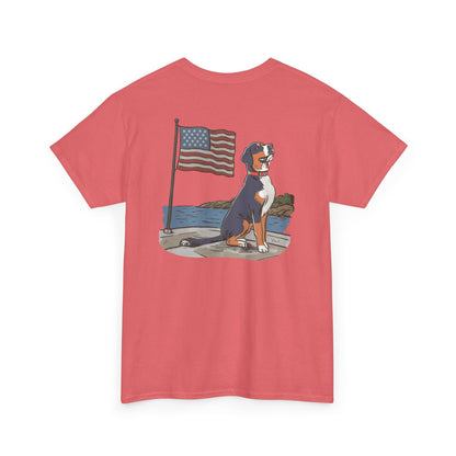 Double Sided Version of our 2025 New Summer Swissy Unisex Tshirt, Greater Swiss Mountain Dog Patriotic Flag Shirt, Cartoon Swissy Character