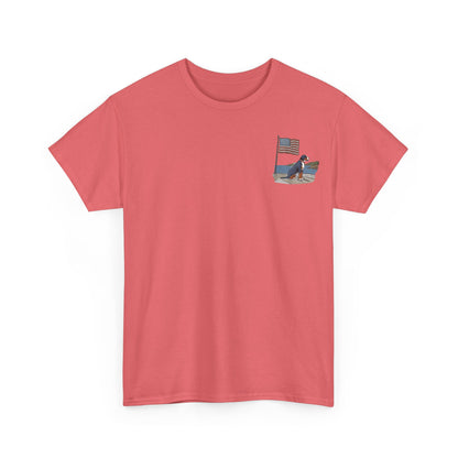 Double Sided Version w/ text "Summer Swissy" Version of our 2025 New Summer Swissy Unisex Tshirt, Greater Swiss Mountain Dog Patriotic Flag Shirt, Cartoon Swissy Character