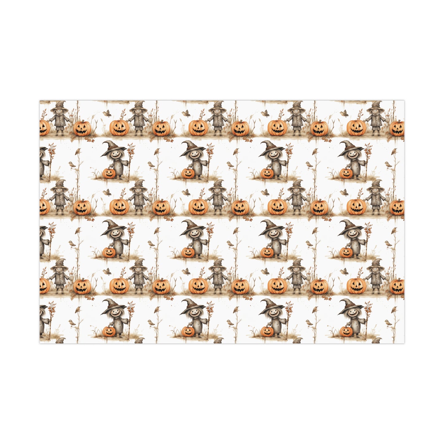 Halloween Spooky Scarecrow & Pumpkin Wrapping Paper