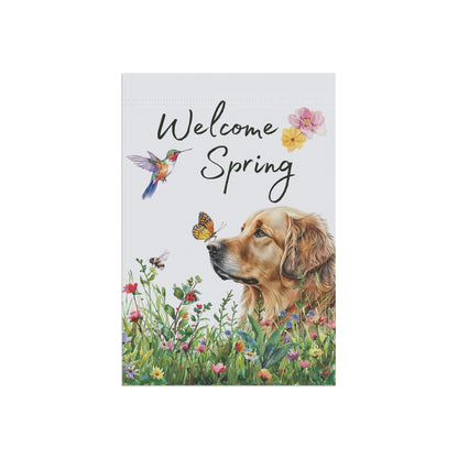 Golden Retriever Garden Flag, Welcome Spring Floral Dog Garden Flag, Watercolor Dog Flag, Double Sided Garden Flag