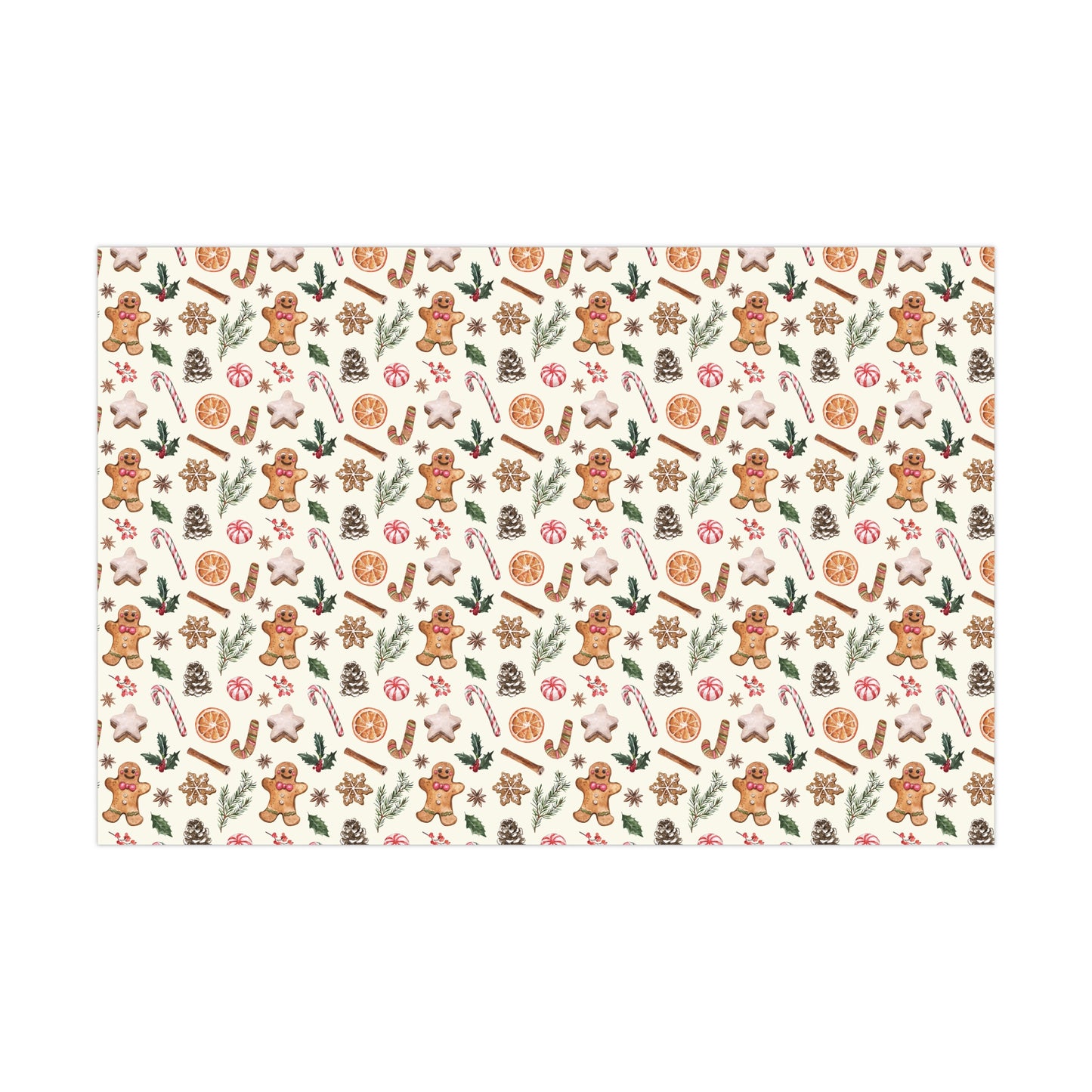 Vintage Christmas Baking Gift Wrap, Merry Christmas Wrapping Paper, Holiday Gift Wrap, Orange slices, Gingerbread man, cookies