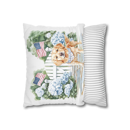 Summer Golden Retriever Pillow Cover, Double Sided, Hand drawn, Watercolor Golden Retriever Patriotic Pillow Cover
