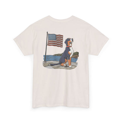 Double Sided Version of our 2025 New Summer Swissy Unisex Tshirt, Greater Swiss Mountain Dog Patriotic Flag Shirt, Cartoon Swissy Character