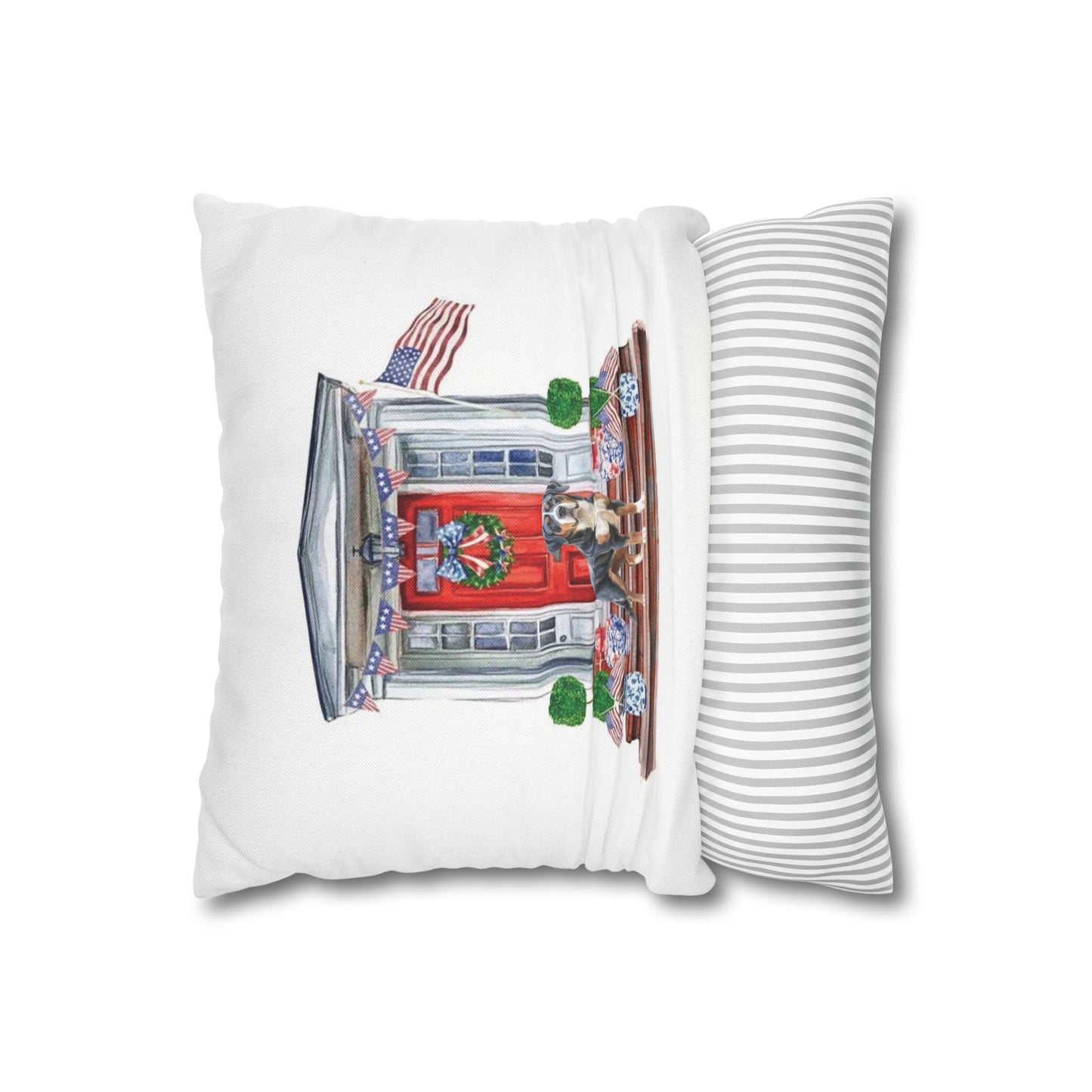 Summer Swissy in the USA, Greater Swiss Mountain Dog Pillow Cover, Hand Drawn, Double-Sided Graphics, Swissy, GSMD