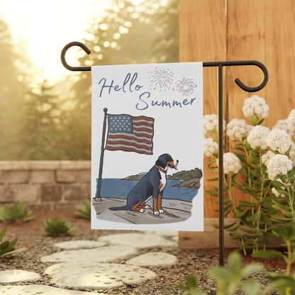Faded, Watercolor Greater Swiss Mountain Dog Garden Flag, Hello Summer Swissy Garden Flag, Watercolor Hand drawn Dog Flag, Double Sided