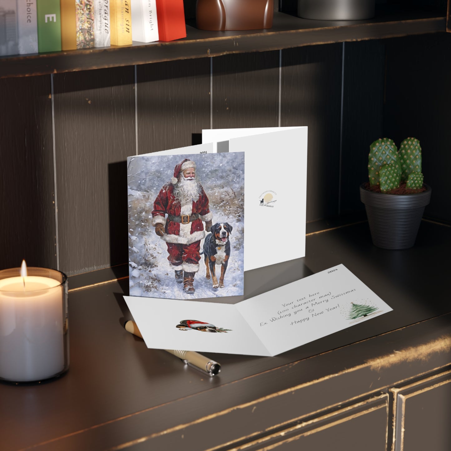 Swissy & Santa Winter Walk Christmas Greeting cards (8, 16, and 24 pcs), Custom Greeting