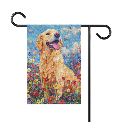 Golden Retriever Garden Flag, Spring & Summer Floral Dog Garden Flag, Watercolor Dog Flag, Double Sided Garden Flag