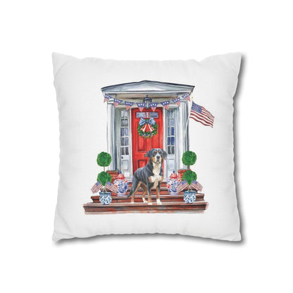 Summer Swissy in the USA, Greater Swiss Mountain Dog Pillow Cover, Hand Drawn, Double-Sided Graphics, Swissy, GSMD