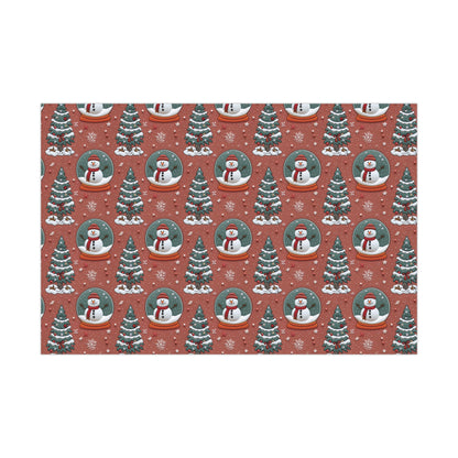 Faux Embroidered Snow Globe Christmas Wrapping Paper