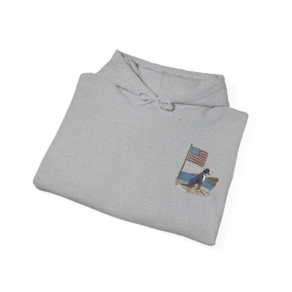 Double Graphic, "Summer Swissy" version of our 2025 New Summer Swissy Unisex Hooded Sweatshirt, Swissy Summer Hoodie, Greater Swiss Mountain Dog, Cartoon Swissy Character