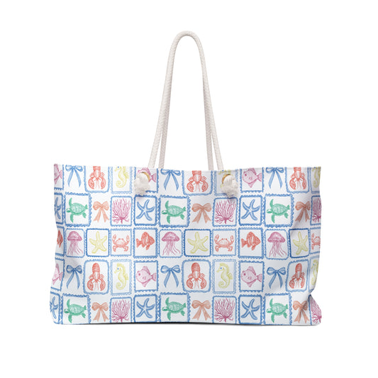 Hand Sketched Summer Weekended Bag, Oversized Rope Handle Weekender Bag, Pickleball Bag, Summer Tote, Beach Bag