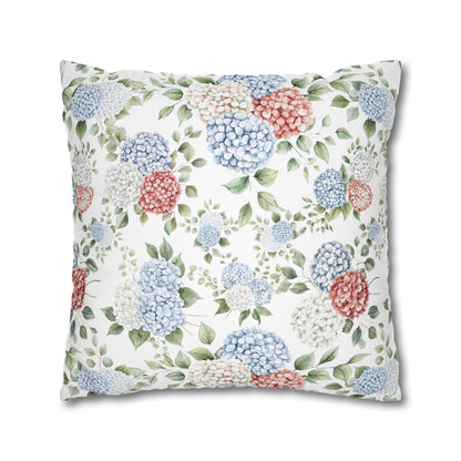 Watercolor Patriotic Hydrangea Pillow Cover, 4th of July Pillow Cover, Farmhouse Summer Decor