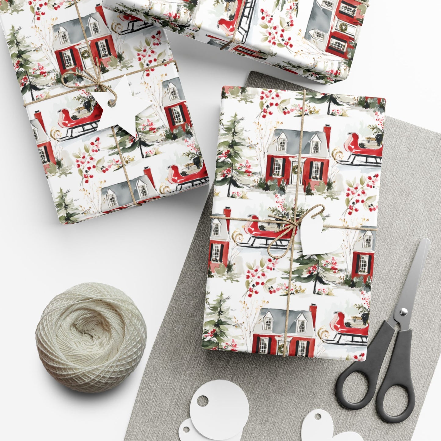 Christmas Abstract Snowy House & Sled