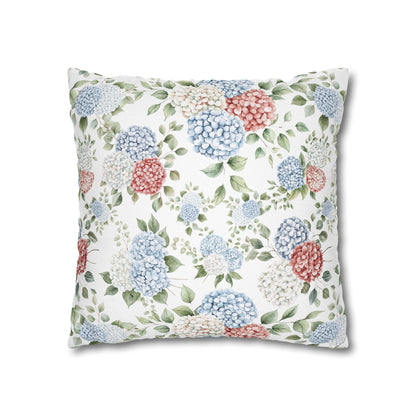 Watercolor Patriotic Hydrangea Pillow Cover, 4th of July Pillow Cover, Farmhouse Summer Decor