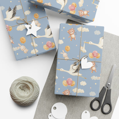 Baby Shower Wrapping Paper, New Baby, Baby Gift, Stork, Teddy Bear, Gifts for Kids, Gift wrap, Celebrations