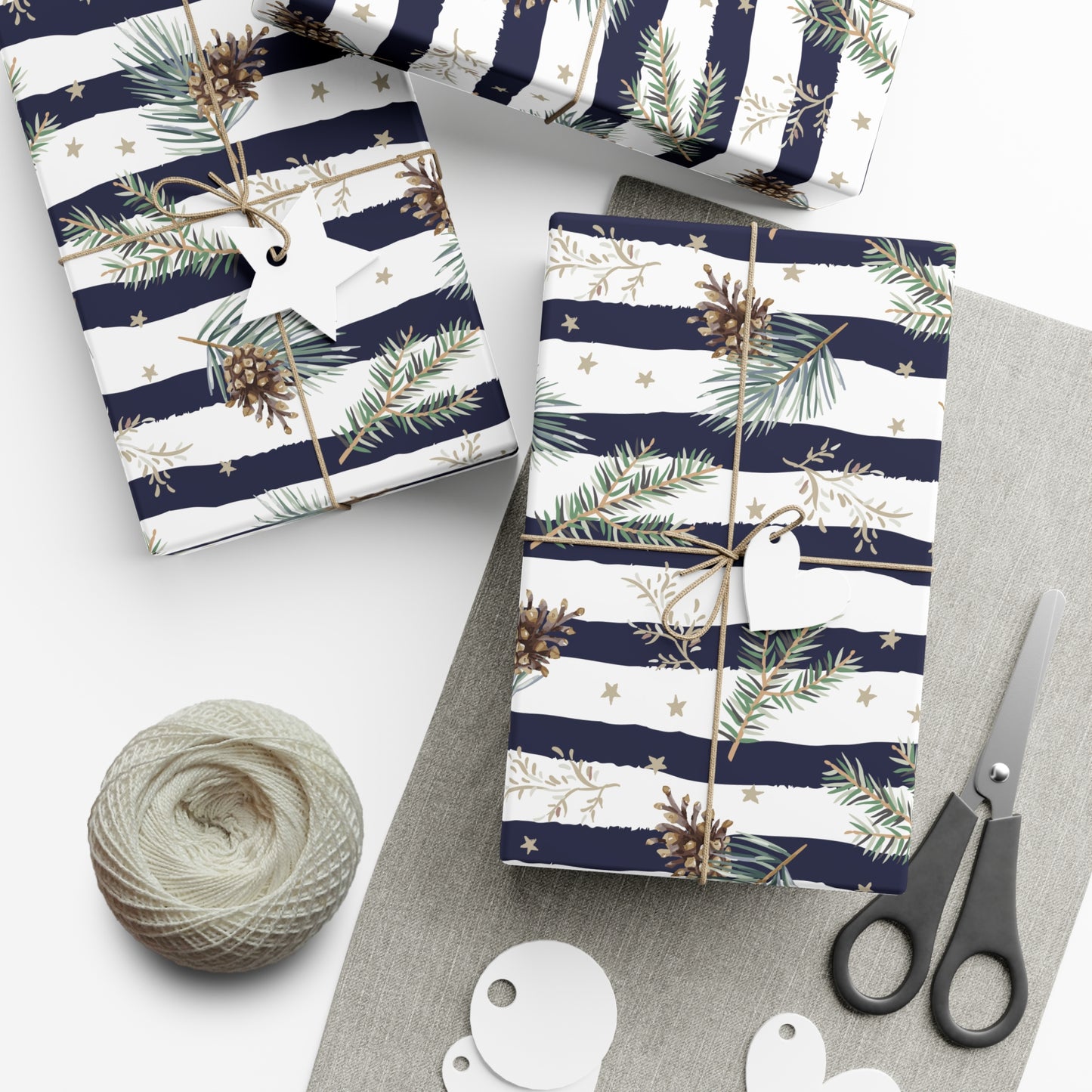 Navy Striped Nautical Christmas Wrapping Paper