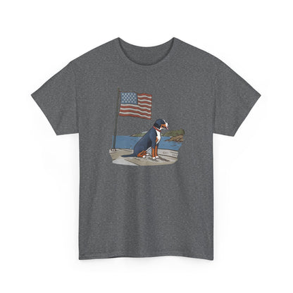 2025 New Summer Swissy Unisex Tshirt, Greater Swiss Mountain Dog Patriotic Flag Shirt, Cartoon Swissy Character
