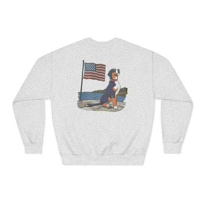 Double Sided version of our 2025 New Summer Swissy Unisex Crewneck Sweatshirt, Greater Swiss Mountain Dog Patriotic Flag Shirt, Cartoon Swissy Character