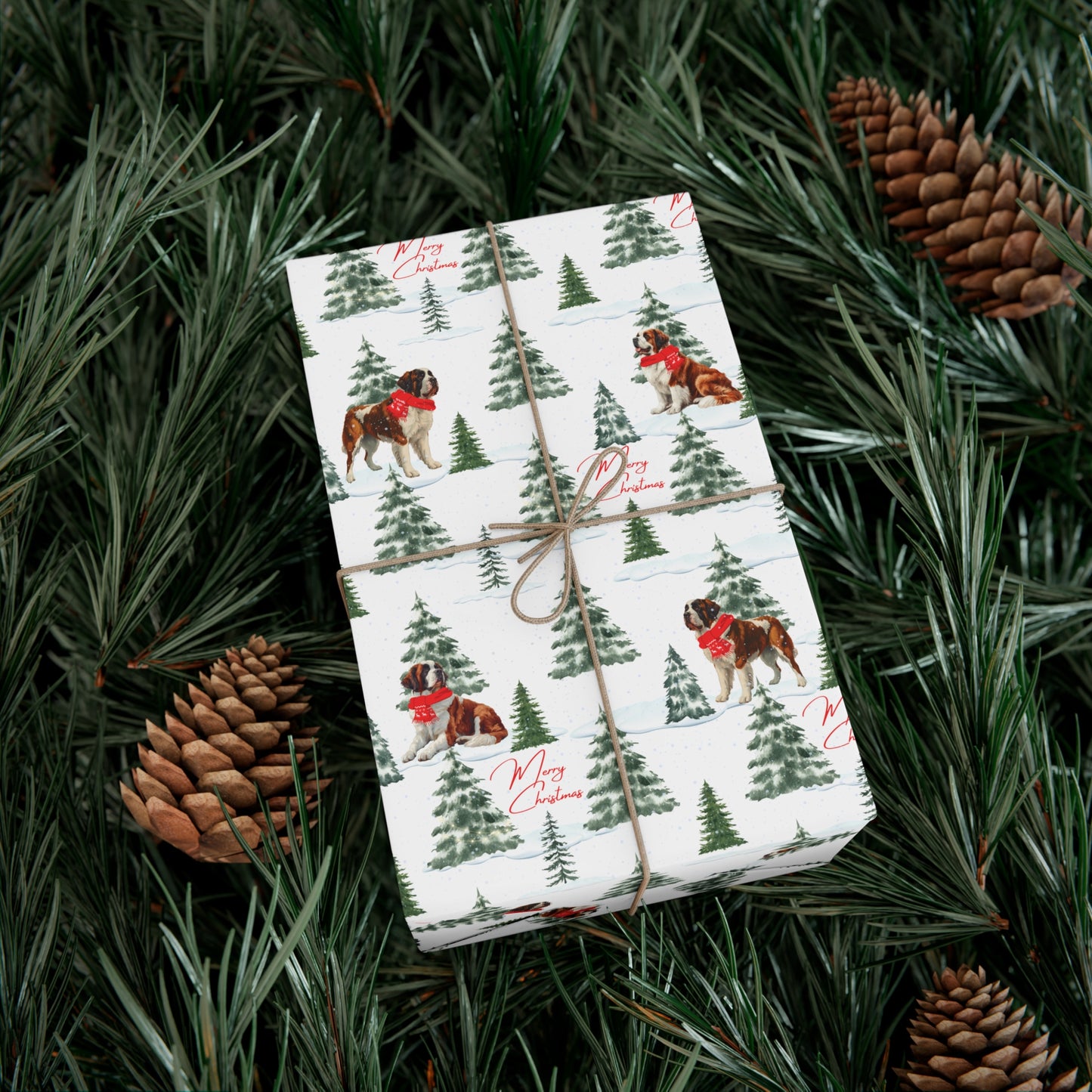 Saint Bernard Snowy Christmas Wrapping Paper