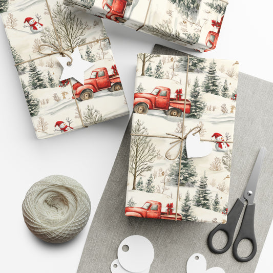 Vintage Red Truck Christmas Wrapping Paper, Classic Christmas Gift Wrap Roll, Holiday Gift Wrap, Christmas Paper, Gift Wrap, Antique Holiday