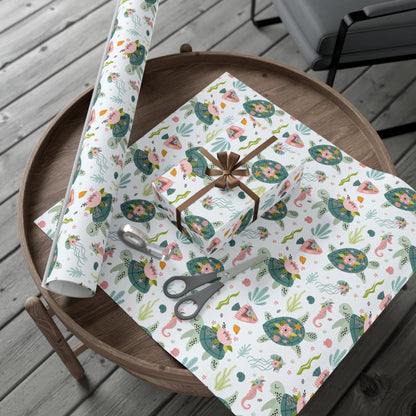 Underwater Turtle Seahorse Birthday Baby Shower Wrapping Paper, Baby Shower Gift Wrap Roll, Birthday Gift Wrap