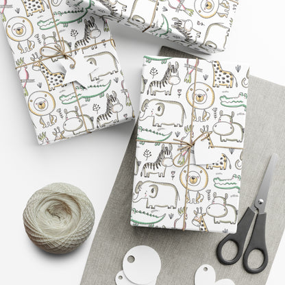 Jungle Safari Kids Wrapping Paper, Baby Shower  Gift Wrap Roll, Birthday Gift Wrap, Birthday Party, Animals