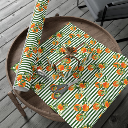 Summer Green Stripe Orange Citrus Wrapping Paper