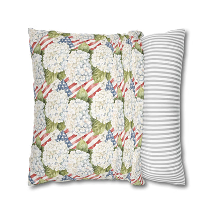 Patriotic Hydrangea Pillow Cover, 4th of July Pillow Cover, Farmhouse Summer Decor