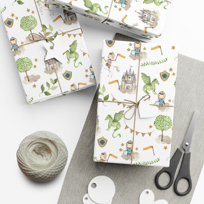 Children's Knights & Dragons Wrapping Paper, Gifts for Boys, Gifts for Kids Gift Wrap Roll, Birthday Gift Wrap