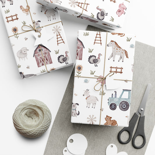 Farm Animals Wrapping Paper, Gift Wrap, Farm Birthday Party