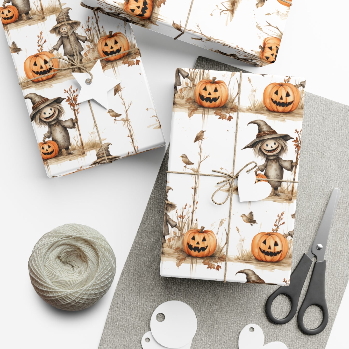 Halloween Spooky Scarecrow & Pumpkin Wrapping Paper