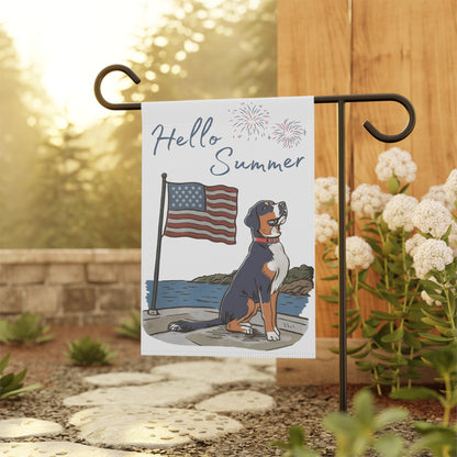 Faded, Watercolor Greater Swiss Mountain Dog Garden Flag, Hello Summer Swissy Garden Flag, Watercolor Hand drawn Dog Flag, Double Sided