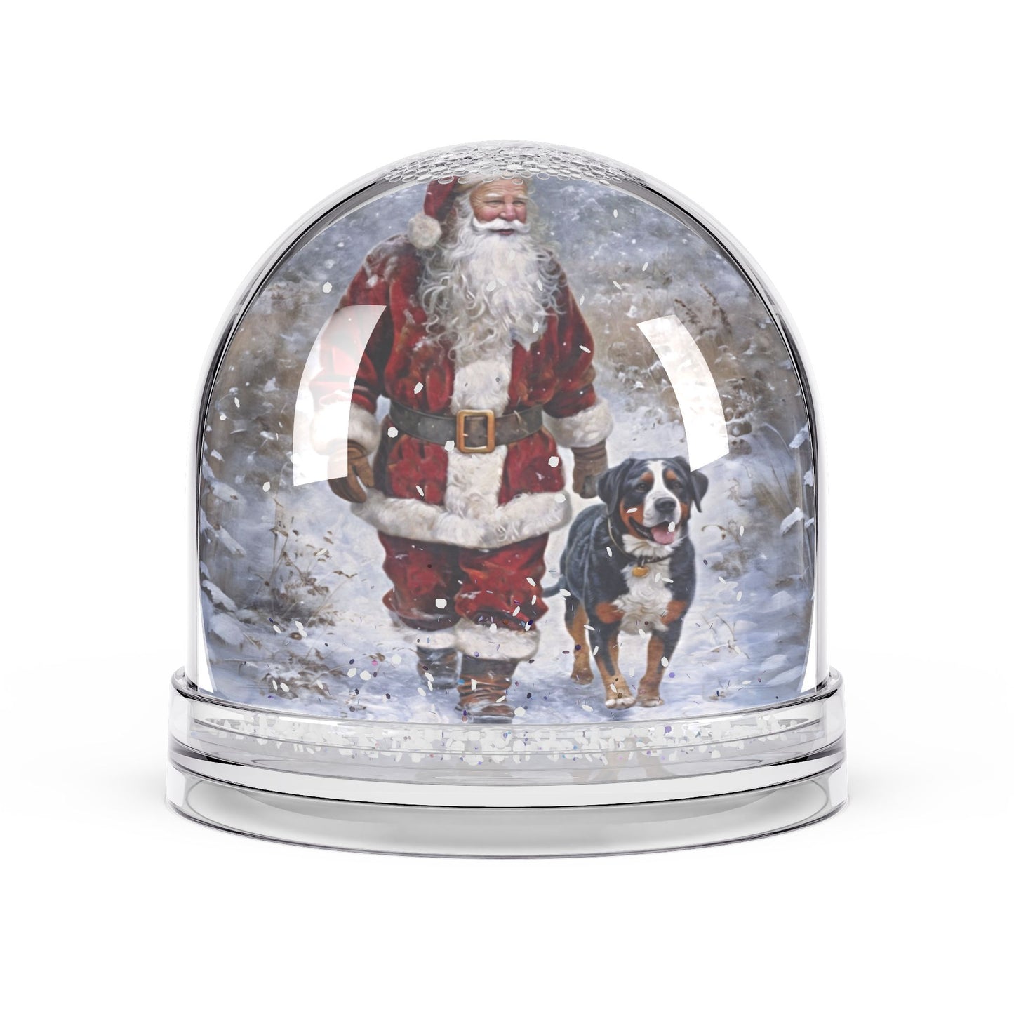 Swissy & Santa Winter Walk Snow Globe - Novelty, 3.5""