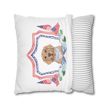 Summer Golden Retriever Pillow Cover, Double Sided, Hand drawn, Watercolor Golden Retriever Patriotic Pillow Cover