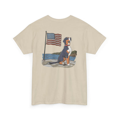 Double Sided Version of our 2025 New Summer Swissy Unisex Tshirt, Greater Swiss Mountain Dog Patriotic Flag Shirt, Cartoon Swissy Character