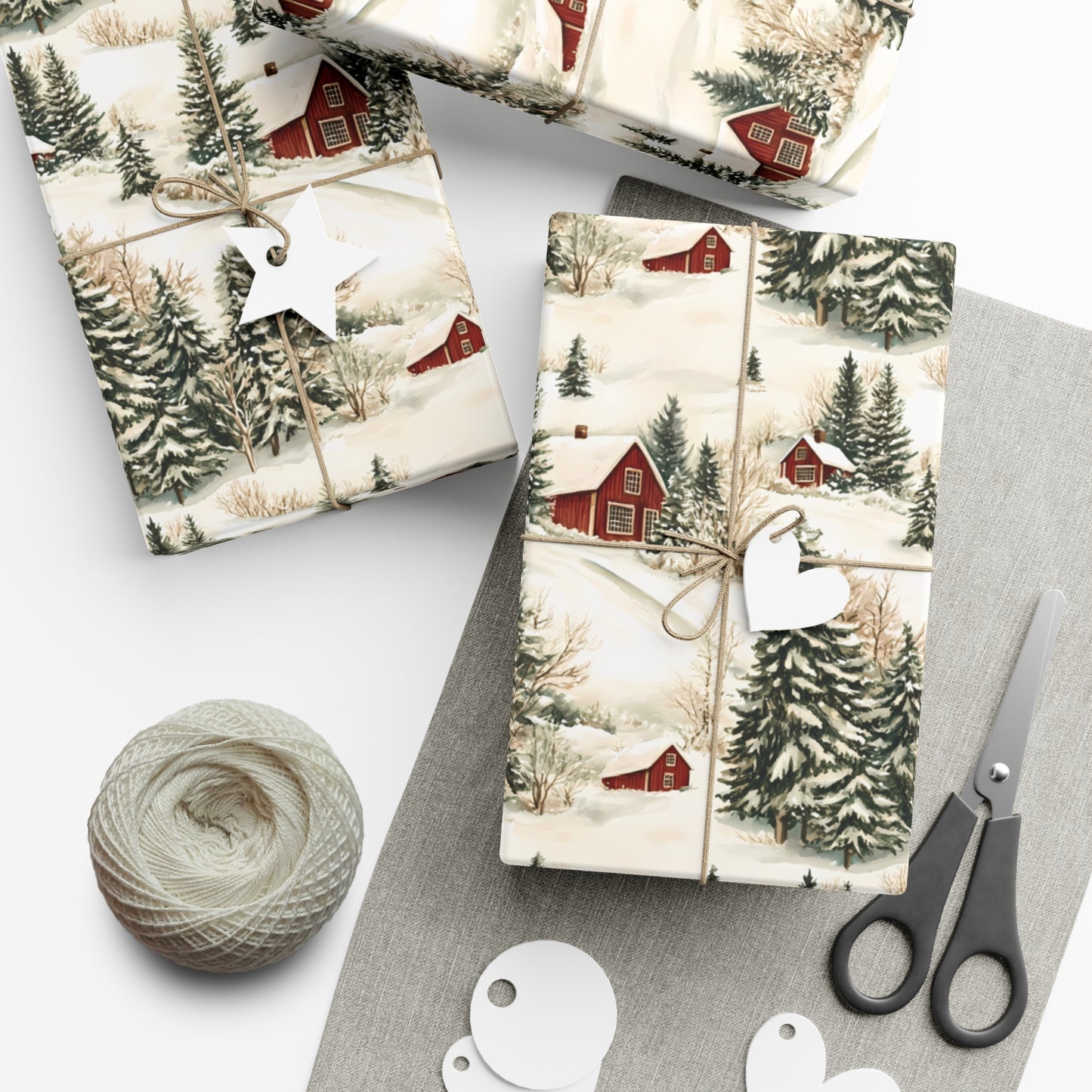 Snowy Vintage Red Houses Christmas Wrapping Paper, Classic Christmas Gift Wrap, Holiday Gift Wrap, Christmas Paper, Gift Wrap, Antique