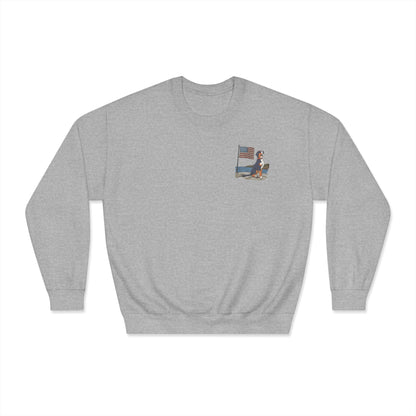 Double Sided version of our 2025 New Summer Swissy Unisex Crewneck Sweatshirt, Greater Swiss Mountain Dog Patriotic Flag Shirt, Cartoon Swissy Character
