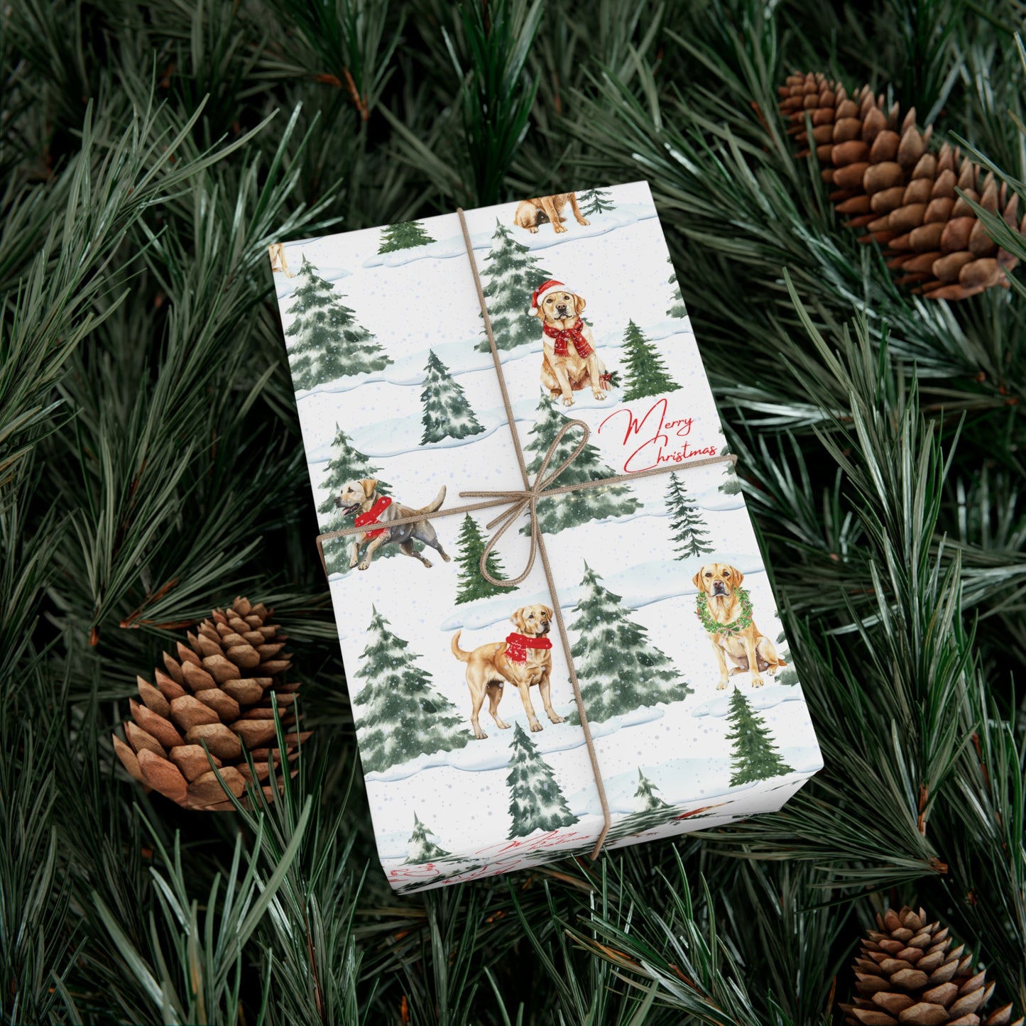 Snowy Yellow Labrador Retrievers Christmas Wrapping Paper, Labrador Retriever Dog Gift Wrap, Christmas Wrapping Paper, Christmas Gift Wrap