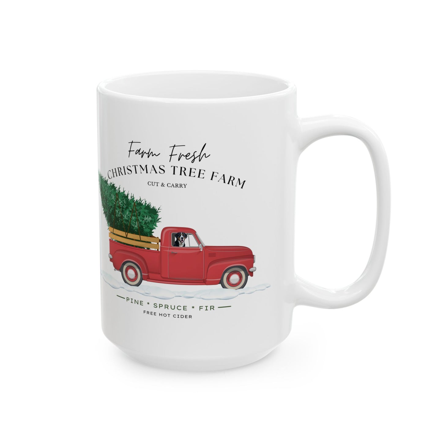 Swissy Christmas Tree Farm Ceramic Mug, (11oz, 15oz)