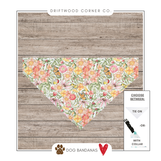 Colorful Botanical Garden & Butterfly Dog Bandana No Collar