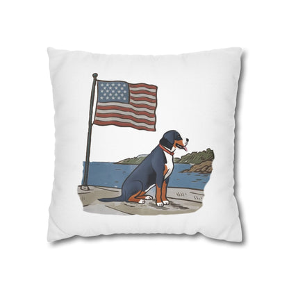 Patriotic Summer Greater Swiss Mountain Dog Pillow Cover, Hand Drawn, Double-Sided Graphics, Swissy, GSMD