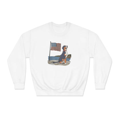 2025 New Summer Swissy Unisex Crewneck Sweatshirt, Greater Swiss Mountain Dog Patriotic Flag Shirt, Cartoon Swissy Character
